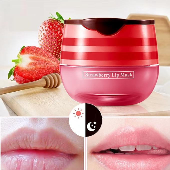 4 Pcs Bee Lip Balm Lip Mask Honey Pot, Honey & Strawberry Lip Mask Propolis Moisturizing Lip Balm Hydrating Prevention Dry and Cracked Lip Scrubs Exfoliator,Reduces Lip Lines.-VivaGrace Women