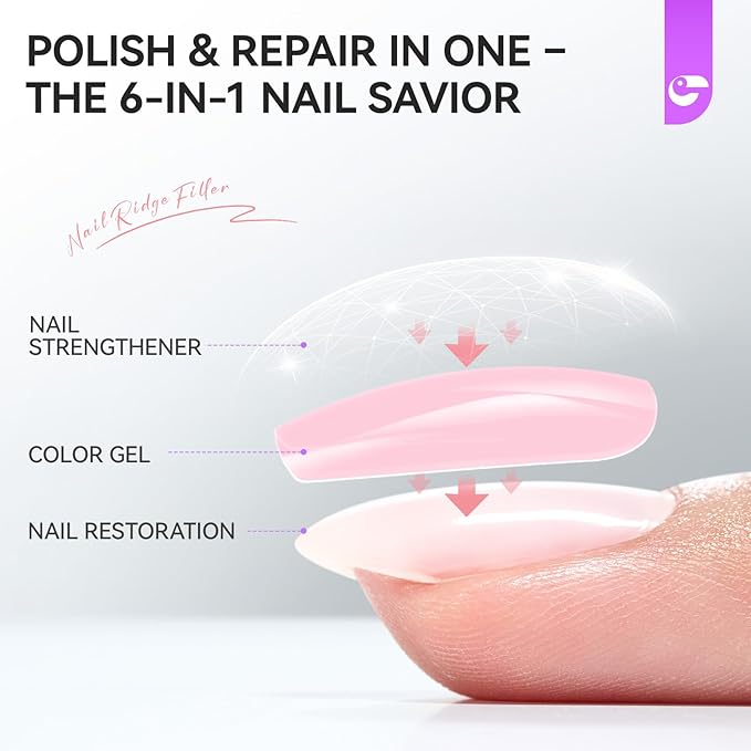 gelike ec Protein Nail Growth and Strengthener Polish: Milky Pink 15ml Natural Nail Strengthener for Weak and Damaged Nails - Protein Nail Hardener for Home Salon Outdoor