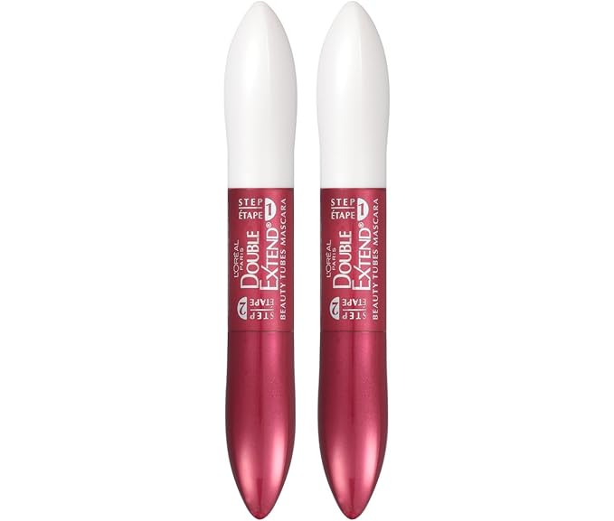 L'Oreal Paris Makeup Double Extend Tubing Mascara, Lengthening 2 Step Mascara, Smudgeproof, Blackest Black, Pack of 2