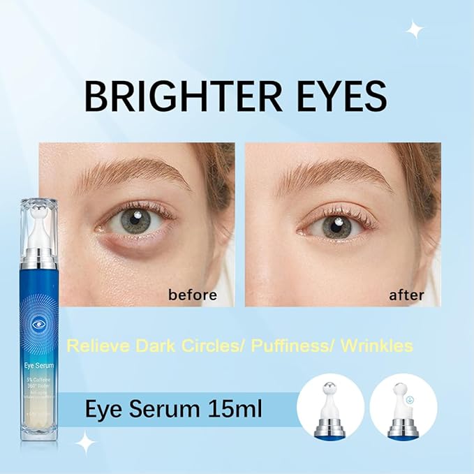 Eye Serum with Roller ball, 15 ML Eye Cream for Dark Circles and Puffiness, Anti-Aging Under Eye Roller Cream Reduce Wrinkles and fine lines-VivaGrace Women