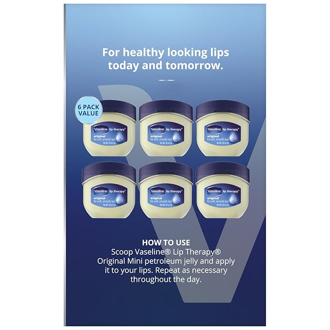 Vaseline Lip Therapy Original – Mini Vaseline Lip Balm, Hydrating Petroleum Jelly, Clear Lip Gloss, Travel-Size, 0.25 Oz Ea (Pack of 6)-VivaGrace Women