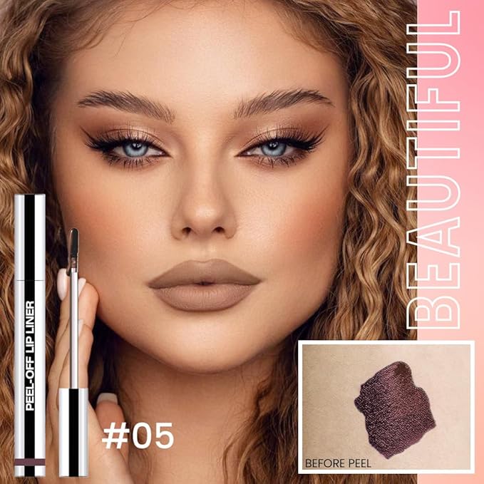 Matte Liquid Lip Stain Peel Off Lip Liner Tattoo - Dark Brown, Waterproof Smudge-Proof Lip Gloss, Long-Lasting Non-Stick Cup Formula, Natural Peel Off Design for All Skin Types 5-VivaGrace Women