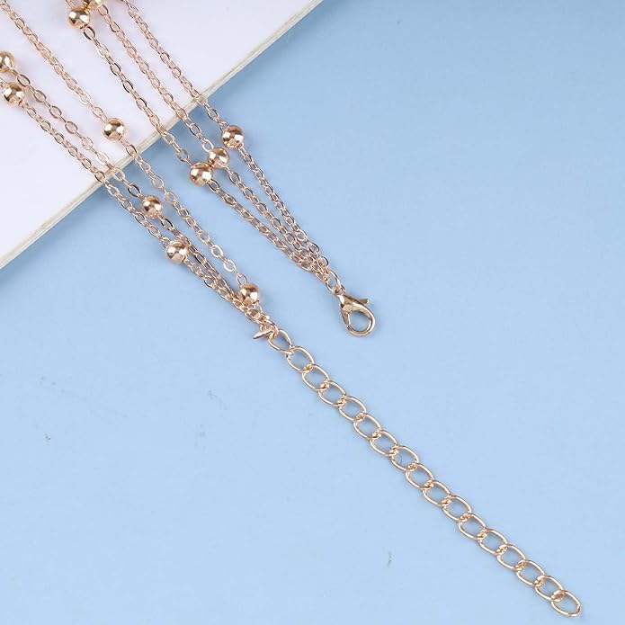 Vintage Layered Star Dangle Necklace Star Pendant Necklace Tiny Star Necklace Gold Bead Chain Necklace Jewelry for Women-VivaGrace Women