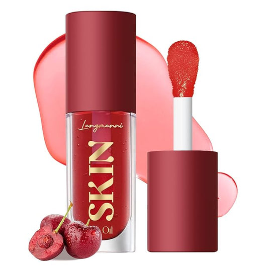 Big Brush Head Hydrating Lip Glow Oil Plumping Lip Tint, Hydrating Lip Gloss Tinted Lip Balm Transparent Lip Care, Long Lasting Nourishing Non-sticky Fresh Texture (Cherry)-VivaGrace Women
