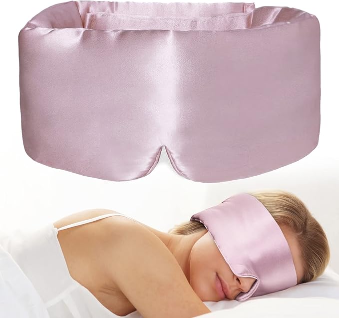 100% Natural Silk Eye Mask for Women Men, Soft Pressureless Cooling Blackout Eye Covers for Sleeping, Large Size Sleep Mask fits All Heads Adjustable, 1PC, Lotus Pink-VivaGrace Women