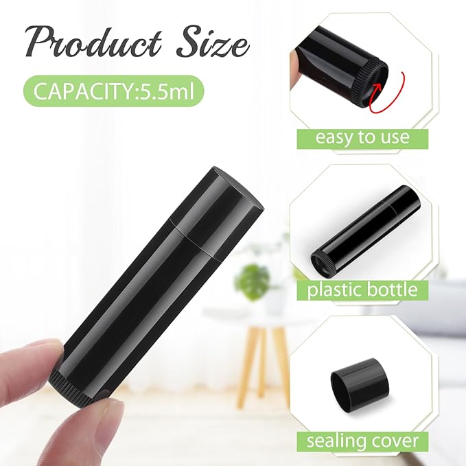 100 Pcs 5.5ml Bulk Empty Lip Balm Tubes Refillable Plastic Lip Gloss Container Travel Lipstick Tubes Chapstick Tubes Holder For DIY Homemade Lip Balm (black)-VivaGrace Women