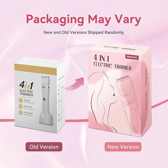 Bikini Trimmer for Women - 4 in 1 Electric Razors for Women, Waterproof Body Pubic Hair Electric Shaver for Womens, Replaceable Facial & Nose Hair Razor, Rechargeable Grooming Kit, Pink-VivaGrace Women