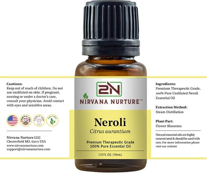 Neroli Essential Oil 100% Pure Premium Therapeutic Grade, Undiluted - Aromatherapy Diffuser for Calm and Relaxation, Skin Care, Hair Care-VivaGrace Women