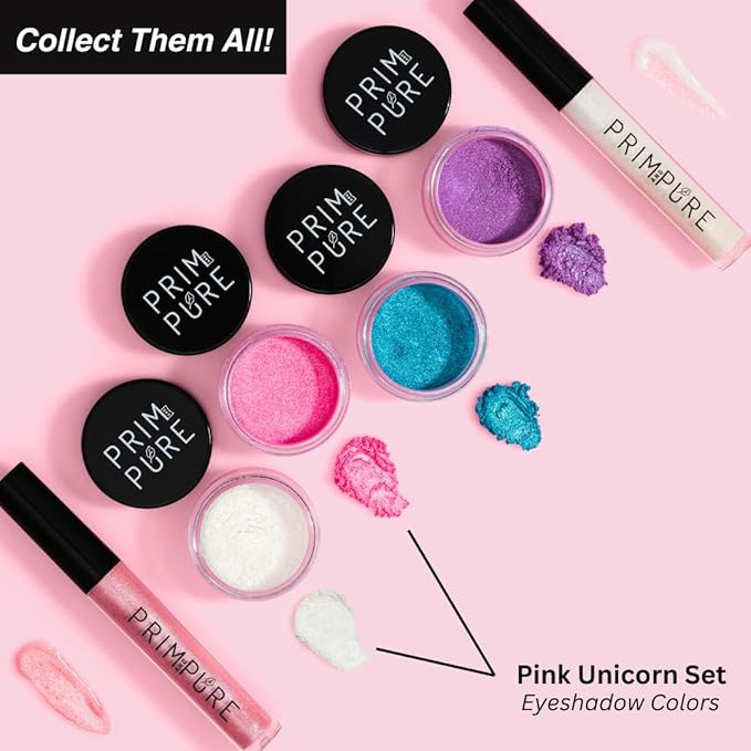 Prim and Pure Mineral Gift Set with Unicorn Mirror| Perfect for Play Dates & Birthday Parties | Kids Eyeshadow Makeup – Mineral Blush | Organic & Natural Makeup Kit for Kids| Made in USA (Pink)-VivaGrace Women