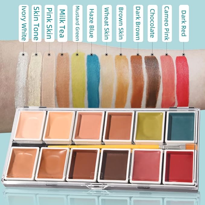 Alcohol Activated Makeup Palette for FX Makeup with Makeup Egg Mimic Wound Sponge Cleaning accessories 12 Colors-VivaGrace Women