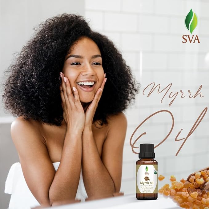 SVA Myrrh Essential Oil Organic – 1/3 Fl Oz – 100% Natural Organic Myrrh Oil - for Diffuser, Hair Care, Face, Skin Care, Aromatherapy, Scalp and Body Massage, Soap and Candle Making-VivaGrace Women
