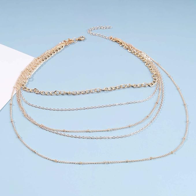 Punk Layered Curb Chain Necklace Gold Satellite Chain Necklace Vintage Stacking Necklace Personalized Necklace Jewelry for Women and Girls-VivaGrace Women