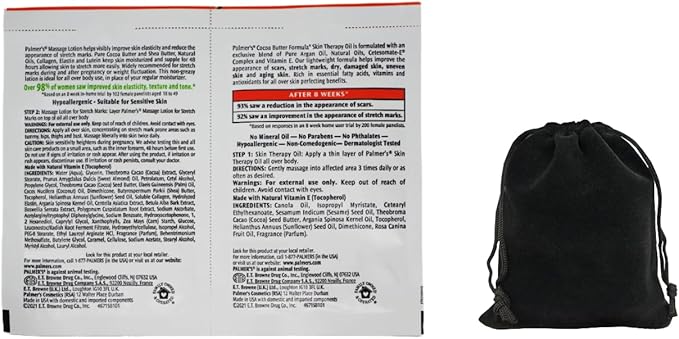 Palmer's Cocoa Butter Formula Skin Therapy Oil and Massage Lotion for Stretch Marks, Travel Pack, 0.68 FL OZ, Intensive Hydration, Skin Elasticity, Pregnancy Safe, Paraben-Free, 30 CT, W/Travel Pouch-VivaGrace Women