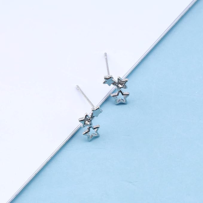 Bohemia Star Climber Crawler Earrings Silver Crystal Star Ear Climber Earrings Cluster Star Studs Earring Festival Earrings Jewelry for Women and Girls (Silver)-VivaGrace Women
