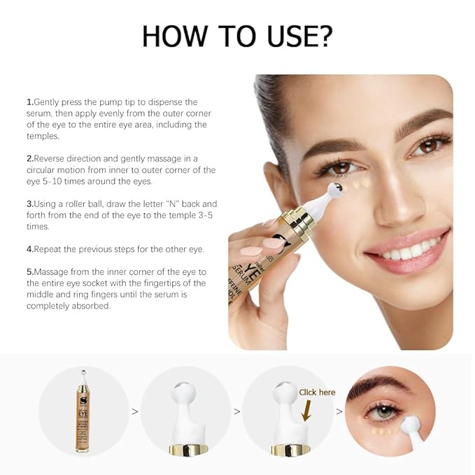 Caffeine Eye Serum Anti Aging, Retinol Eye Serum with 360° Massage Ball for Dark Circles and Puffiness, Deeply Moisturizing, Firms and Lifts Eye Skin, Enhance Skin Elasticity, Smooth Fine Lines-VivaGrace Women