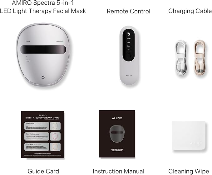 AMIRO Spectra 5-in-1 Light Therapy Face Mask, Contour With Blue, Red, Green, Yellow, and Infrared Light, 3 Modes for Oily, Acne-Prone, and Sagging Skin, Skincare for Face, Silver-VivaGrace Women