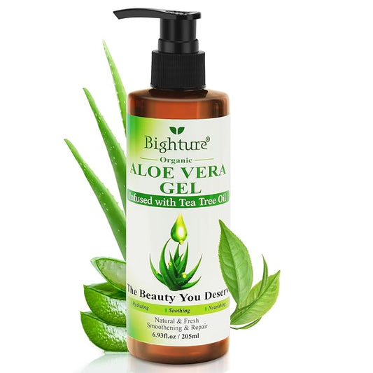 Organic Aloe Vera Gel with Tea Tree Oil for Face & Body, Freshly-cut Aloe Vera Gel Ideal for Skin, Scalp, & Hair Hydration, Calming Moisturizer for Soothing After Sun Care Relief, 6.93 oz-VivaGrace Women