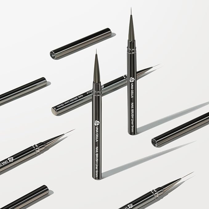 UNA GELLA Nail Art Brushes Metallic, Liner Pens 5Pcs Set For Nail Art Gel Polish, Gray Color, Detail Nail Art Design Painting Brush Set For Nails Gel Fine Drawing Nail Tools, 6/9/11/15/18mm Sizes-VivaGrace Women