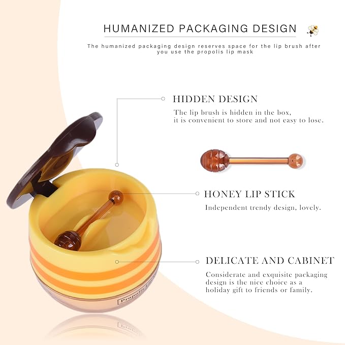 Honey Lip Balm Pot, Honey Lip Sleeping Mask Overnight 24HR Repair Lip, Moisturizing Lip Mask Honey Lip Balm Pot with Wand Hydrate Nourish Prevent Chapped Lips Lip Scrubs Exfoliator-VivaGrace Women