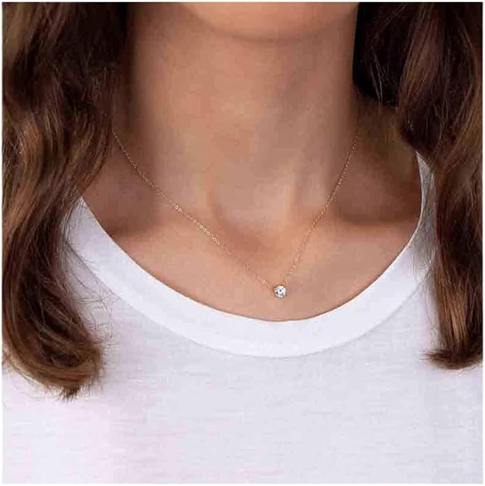 Boho Tiny Crystal Choker Gold Clear Quartz Pendant Necklace Minimal Dot CZ Choker Necklace Simple Everyday Necklace Wedding Necklace Jewelry for Women and Girls Gifts-VivaGrace Women
