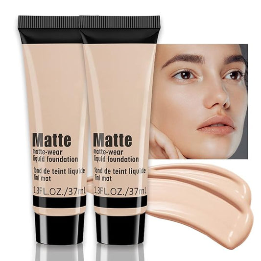 2 Pack Liquid Foundation Cream for Face Makeup,Durable Full Coverage Matte Concealer Make Up,Oil Control & Waterproof Base Primer -1+1 Fl.Oz-BEIGE 4#-VivaGrace Women