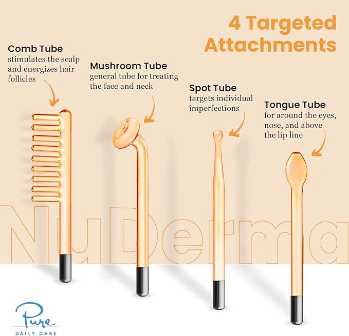 Pure Daily Care NuDerma Handheld Skin Therapy Wand Machine w/Neon – Anti-Aging - Skin Tightening - Wrinkle Reducing - Dark Circles – Clarifying - Hair & Scalp Stimulator-VivaGrace Women