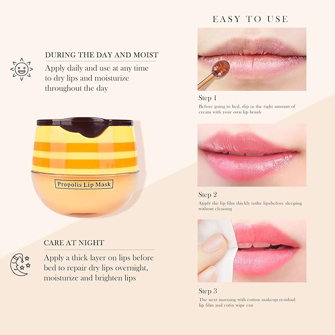 Honey Lip Balm Pot, Honey Lip Sleeping Mask Overnight 24HR Repair Lip, Moisturizing Lip Mask Honey Lip Balm Pot with Wand Hydrate Nourish Prevent Chapped Lips Lip Scrubs Exfoliator-VivaGrace Women