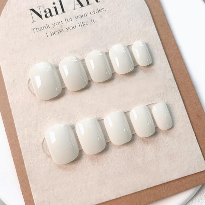 White Press On Nails Short Square 24 Pcs, Designer Reusable Acrylic Fake Nails with Glue, Glossy Soft Gel Nails Wedding and Party, Stick On Glue On Nails, Nails for Women Gift