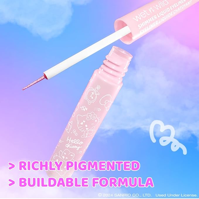 wet n wild Hello Kitty Shimmer Liquid Eyeliner, Richly Pigmented Iridescent Pearl Particles, Smooth & Easy Brush Application, Cruelty-Free & Vegan - Kawaii