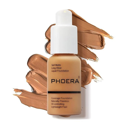 PHOERA Foundation Makeup Naturally Liquid Foundation Full Coverage Mattle Oil-Control Concealer 8 Colors Optional,Great Choice For Gift (#106 Warm Sun,30ml)-VivaGrace Women