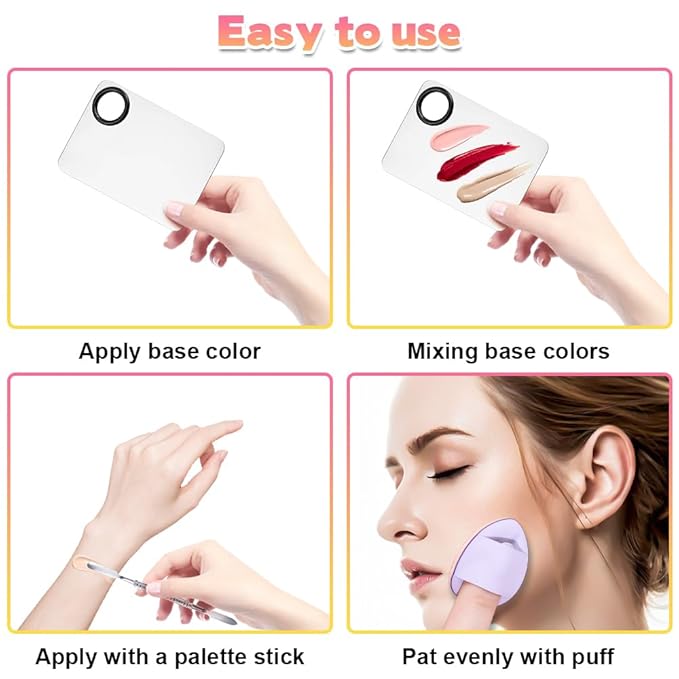 Makeup Mixing Palettes, Makeup Palette with 6PCS Mini Powder Puff, Foundation Palette with Makeup Spatula, Stainless Steel Nail Art Palette Set, For Makeup Pigment Blending-VivaGrace Women