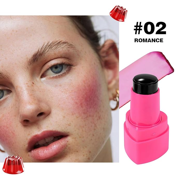 Cooling Water Jelly Tint Stick,Multi-Use Juicy Love Blush, 3-In-1cheek Blush & Eyeshadow & Lip Tinted Long-Lasting Moisture Stick,Bouncy Jelly Texture,Creates A Moist Watercolor Effect (#02, 0.32oz)