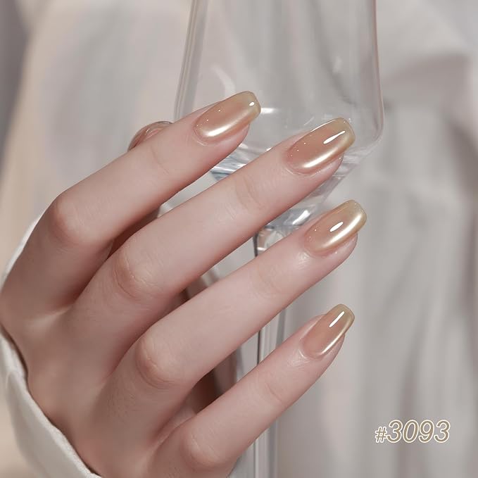 GAOY Icy Glass Cat Eye Gel Nail Polish with Magnet, Moonlight & Sheer Nude Shades, Satin Finish with Gemstone Holography, Pink Nude for Wedding, Nail Art Designs