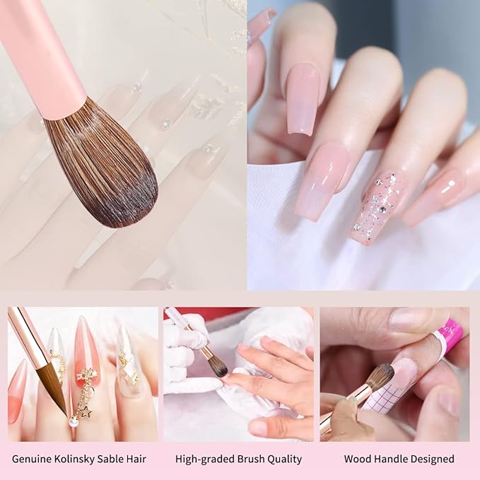 Acrylic Nail Brush Size 4,KEMEISI 100% Pure Kolinsky Nail Art Brushes Sturdy Handle Oval Shaped Acrylic Powder Nail Design Tools for Professional Manicure DIY Home Salon (White)-VivaGrace Women