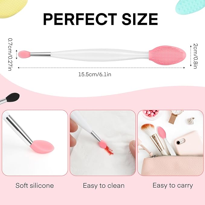 Unaone Lip Scrub Brush - 4 PCS Dual-ended Lip Scrubber Exfoliator and Silicone Lip Brush, 2-in-1 Silicone Lip Scrub Tool Lip Mask Applicator, Gentle Exfoliator & Applicator for Soft-VivaGrace Women