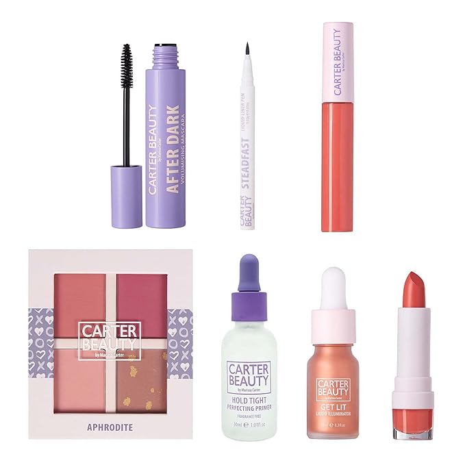 Carter Beauty Make Up Edit Giftbox - Makeup Must Haves - Creates Perfect Eye And Face Looks - Includes Mascara, Eyeliner, Lipstick, Primer, Blush Palette - Vegan And Paraben Free - 7 Pc Gift Set-VivaGrace Women