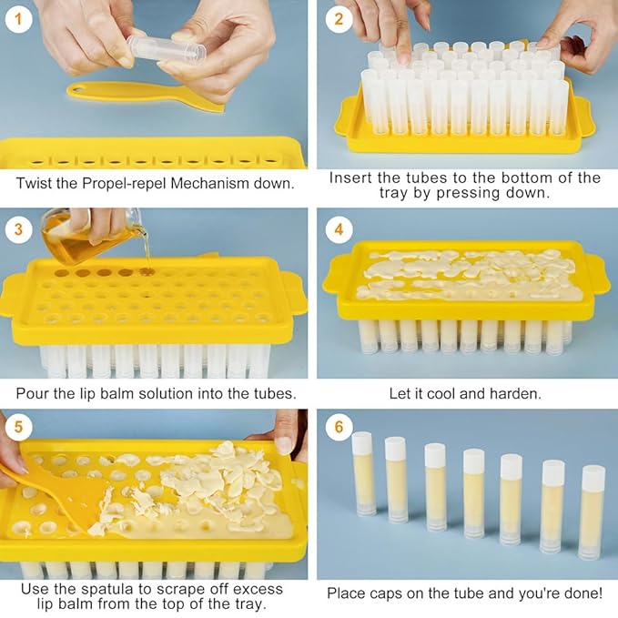 LotFancy Lip Balm Tubes with Filling Tray and Spatula, 50Pcs 5.5ml (3/16 Oz) Clear Lip Balm Containers with White Caps, BPA Free & Leak Free Lip Balm Making Kit-VivaGrace Women