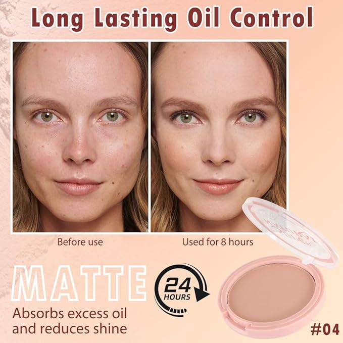 Oil Control Face Pressed Powder, Matte powder setting powder, long-lasting and waterproof loose powder, Flawless Lightweight Face Cosmetics, Cruelty-free, (04, 1 Pcs)-VivaGrace Women