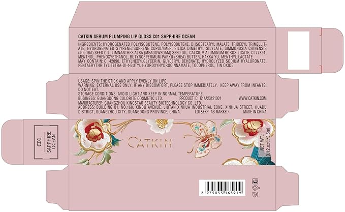 CATKIN Lip Plumper Gloss, Tinted Lip Serum with Hyaluronic Acid & Jojoba Oil, Non-sticky Volumizing Hydrating Formula for a High Shine Maximum 3D Look, Plump & Soft Lips 0.12 Fl Oz -C01 Sapphire Ocean-VivaGrace Women