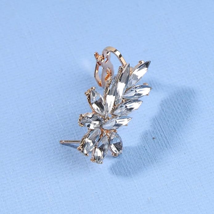 Boho Crystal Ear Climber Earrings Gold Crystal Studs Earrings Punk Rhinestone Ear Crawler Earrings CZ Ear Cuff Climbing Earrings Bridal Earrings Jewelry for Women and Girls-VivaGrace Women