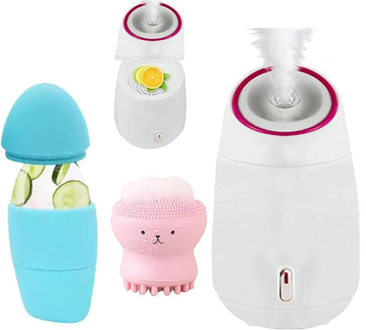 Facial Steamer and Ice Roller – 3-in-1 Nano Ionic Spa Kit for Deep Hydration and Pore Cleansing – Home Facial Care Set,auto Shut Off-VivaGrace Women
