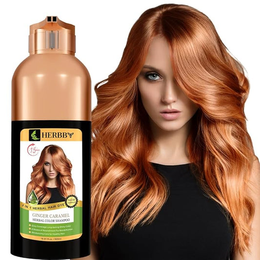 Hair Color Shampoo for Gray Hair Coverage&Color Transform with 9 Herbal Extracts –Long Lasting(6-8 Weeks),Shiny,Evenly Colored,Instant Hair Dye Shampoo&Conditioner,500 Ml (GINGER CARAMEL COLOR)-VivaGrace Women