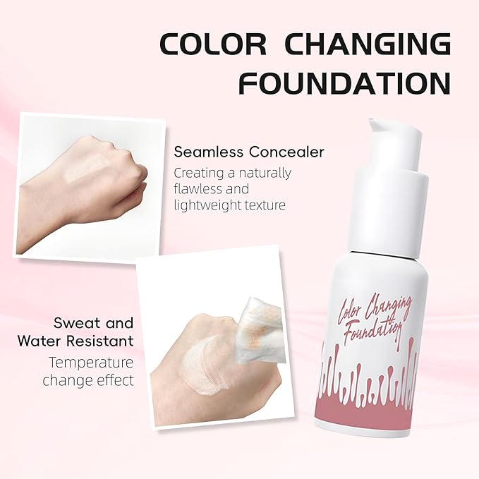 Color Changing Foundation Liquid, Skintone Matching Foundation, Full Coverage, Long Lasting, Lightweight Coverage, Oil Free and Silicon Free, Double Wear, Lightening, Sweat and Water Resistant-VivaGrace Women