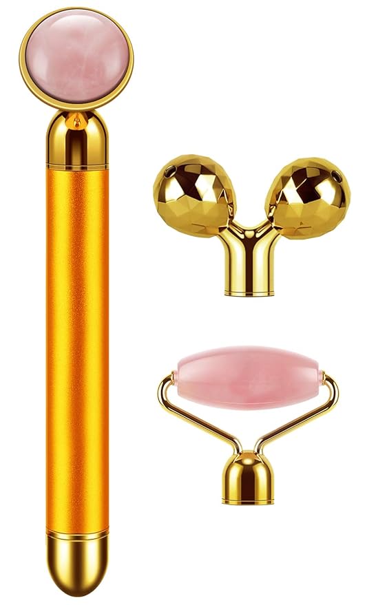 3-IN-1 Electric Jade Roller 3D Roller Facial Roller & Face Massager,Gold-VivaGrace Women