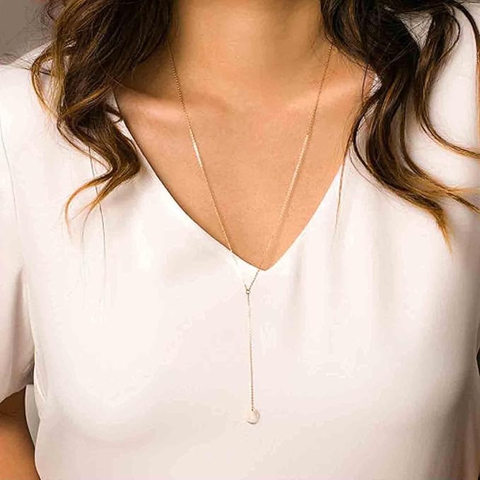 Boho Coin Disc Necklace Gold Long Y Lariat Necklace Disc Y Drop Necklace Trendy Minimalist Everyday Necklace Jewelry for Women and Girls