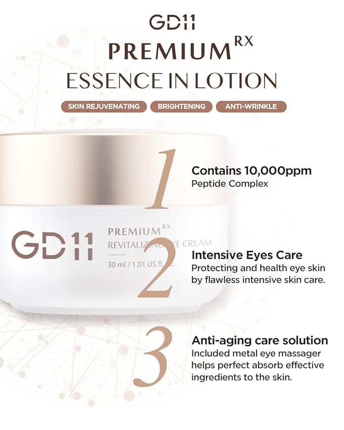 GD11 Premium RX Revitalizing Eye Cream | Anti-Aging & Anti-Wrinkle Cream for Elasticity Care with Stem Cell Extract & Shea Butter | Hydrating, Soothing, and Cooling Cream with Metal Massager, 1.01 oz.-VivaGrace Women