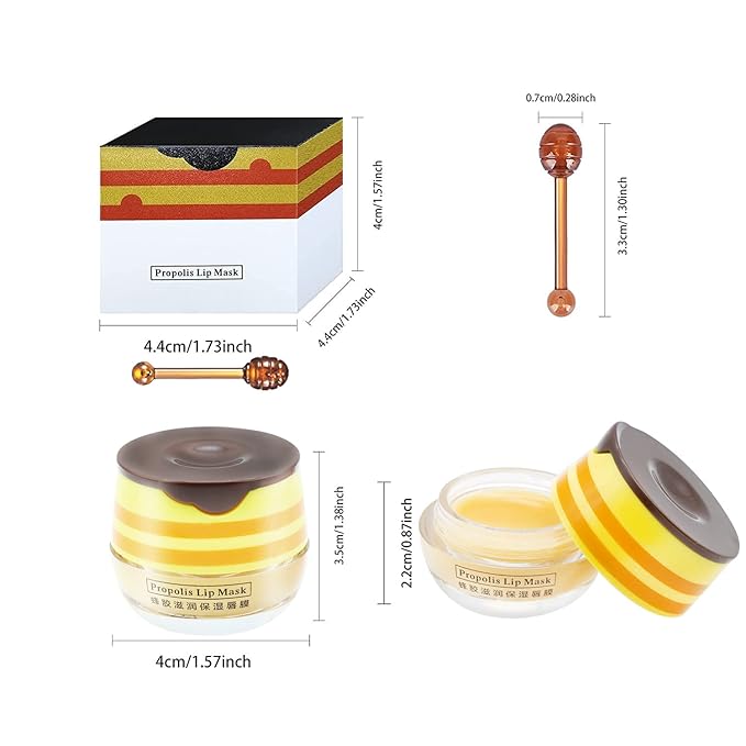 4PCS Bee Lip Balm Honey Lip Balm,Exfoliating Honey Pot Lip Balm Sleeping Lip Mask with Brush, Hydrating & Prevention Dry and Cracked, Lip Scrubs Exfoliator & Moisturizer-VivaGrace Women