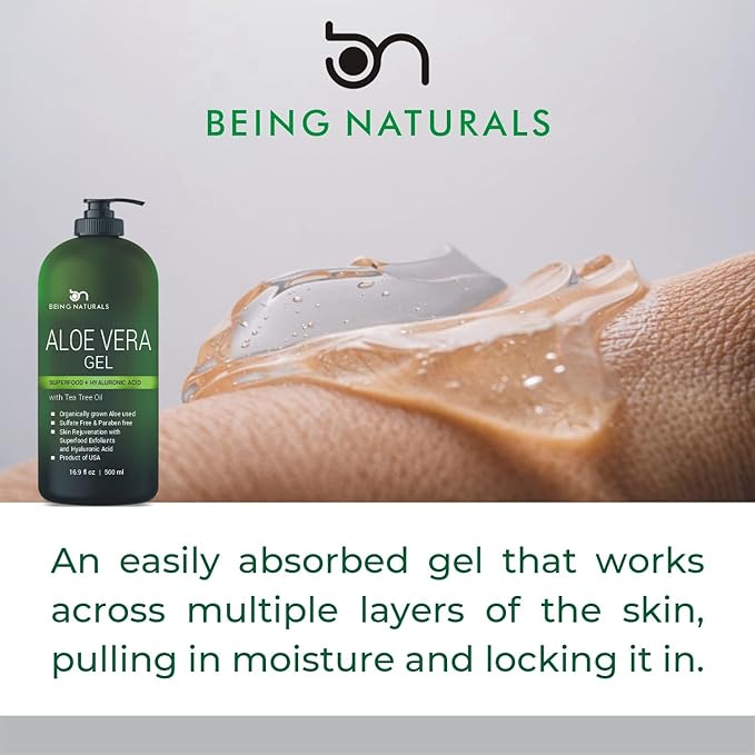 Aloe vera Gel - from 100% Pure Organic Aloe - Natural Raw Moisturizer for Face, Body, Hair. Perfect for Sunburn, Acne, Razor Bumps 16.9 fl oz (Tea Tree, Superfood, Hyaluronic Acid)-VivaGrace Women