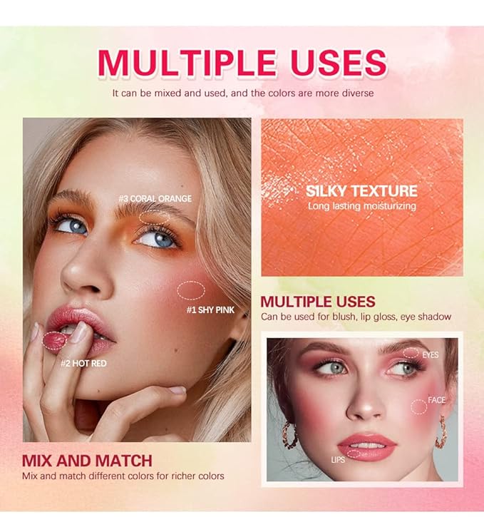 Blush Rare Beauty Liquid Blush Cream Blush Stick For Cheeks Natural Blendable Powder Blusher Stick On The Go Blush Brushes For Makeup Cheeks,Natural Waterproof, Long Lasting (orange)-VivaGrace Women