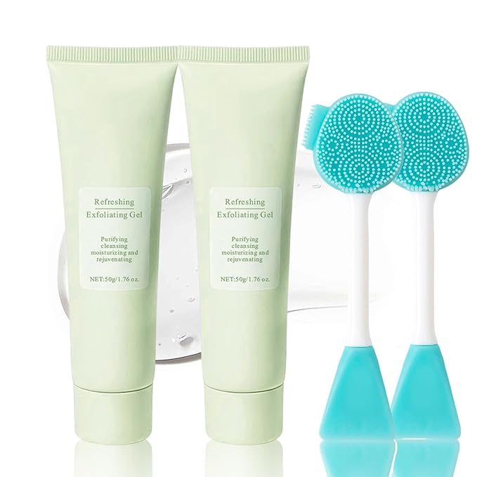 KOEC Purifying Exfoliating Gel with Face Washing Brush, Exfoliating Face Wash, Deep Cleansing Peeling Gel for the Whole Body, Facial Scrub Exfoliator, Oil & Dirt Cleanser for All Skin Types (2PCS)